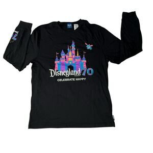Disneyland 70th Anniversary Black Adult Large Long Sleeve Shirt Castle Dumbo NWT